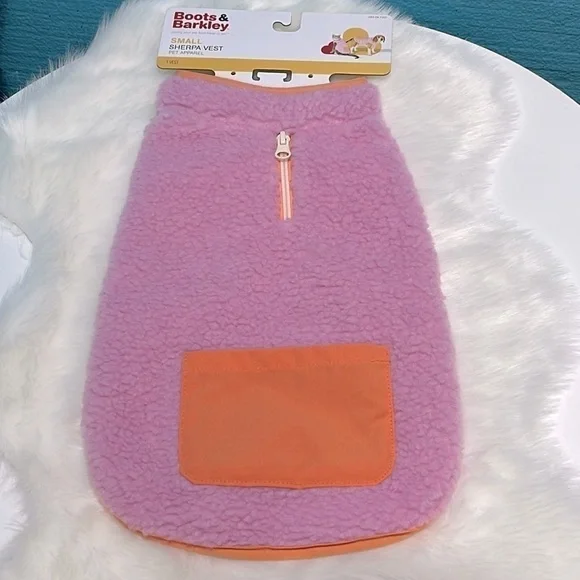 Dog Purple Orange Fuzzy Sherpa Warm Pullover Vest Pocket Size Small to 20lbs - Picture 6 of 6